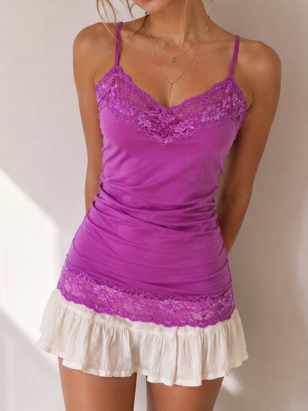 Maurices Purple Lace Trim Cami Tank Top Size S Y2K Coquette Fairycore